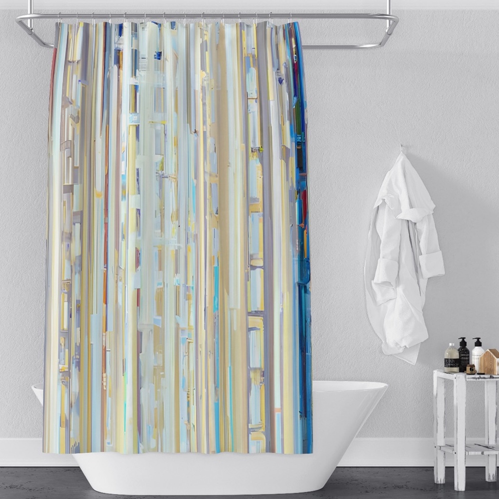 DejaBlueStudios Stained Glass Stripes Shower Curtain 70x93” Blue Yellow XLong
